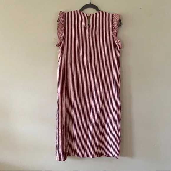 Roolee Striped Ruffled Midi Dress Size 13-14 Girls Tall Pockets Red White - Picture 6 of 9